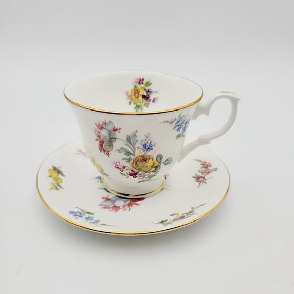 Royal Winchester Bone China Teacup & Saucer, England Multicolored Flowers Rare - Picture 1 of 11
